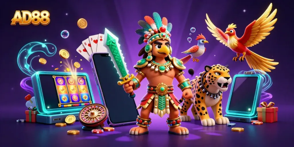 Experience the excitement of AD88 with vibrant characters amidst a dynamic gambling scene.