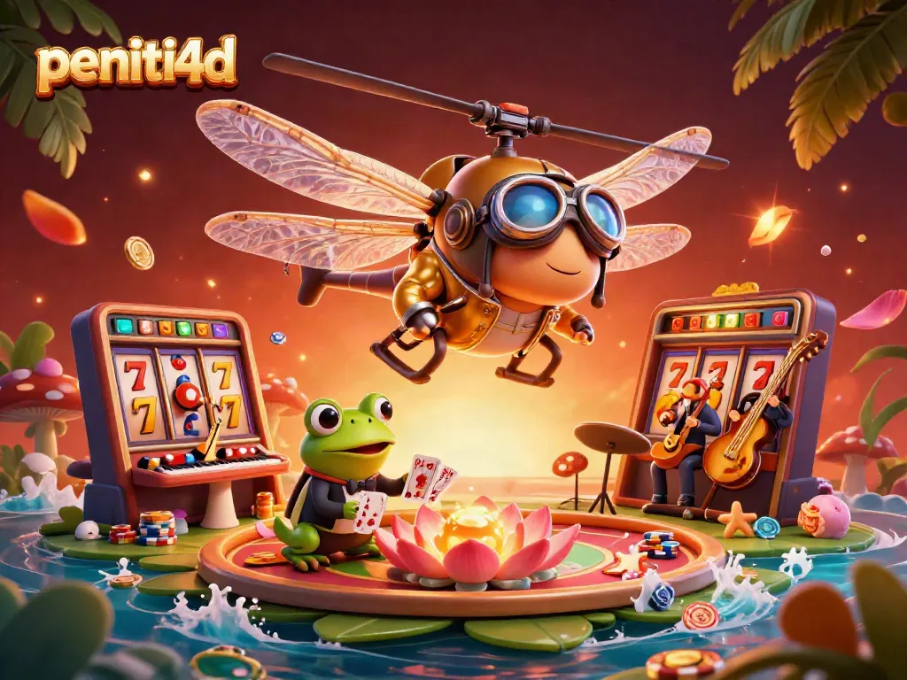 Permainan slot di peniti4d dengan dealer frog dan karakter unik di kasino.