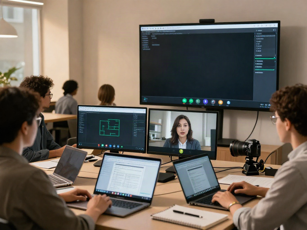 Deepfake free meetings showcasing professionals collaborating in a secure virtual environment.