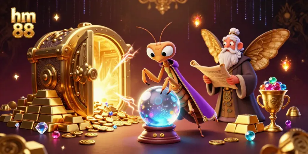 Engage in thrilling gameplay with hm 88, represented by a vibrant scene of mystical fortune tellers and treasures.