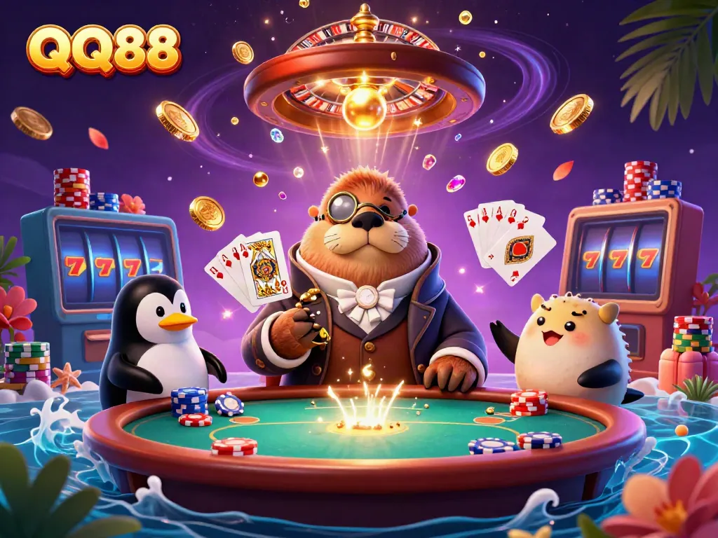 Experience thrilling poker action with QQ88's charming walrus, daring pufferfish, and a stylish penguin dealer.