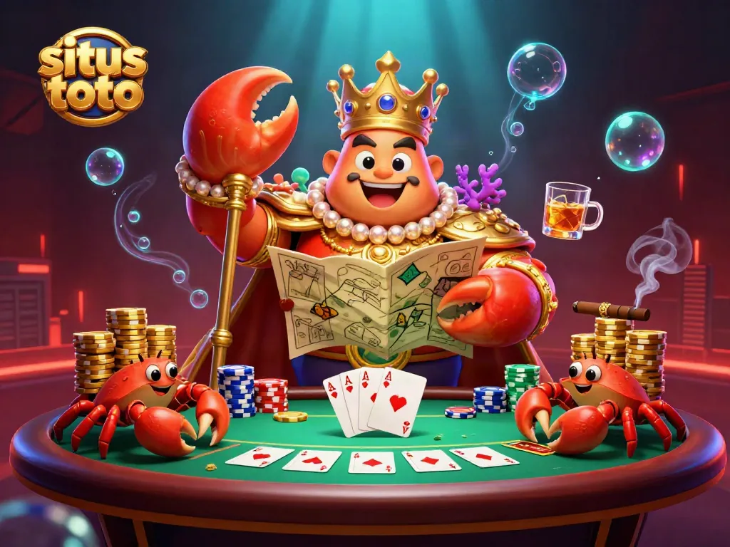 Engage with situs toto through vibrant gambling art featuring a crab emperor and treasure connections.