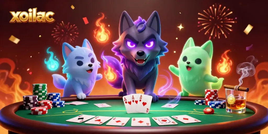 Xoilac showcases thrilling poker action with ghostly wolves and immersive gaming elements.