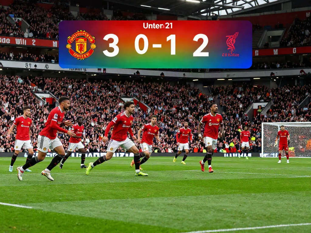 Match scene highlighting สถิติแมนยู พบ ลิเวอร์พูล rivalry between Manchester United and Liverpool.