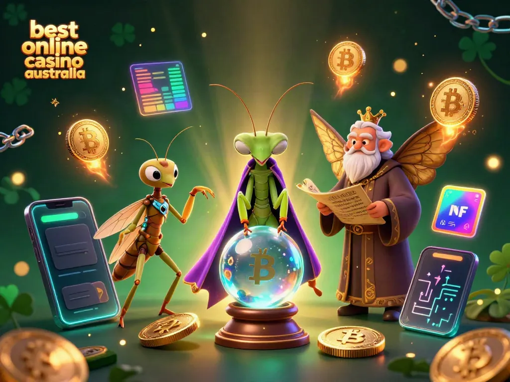 Experience the best online casino Australia with mystical characters and vibrant crypto elements.