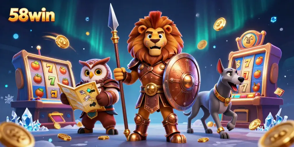 Spin into action with 58win's thrilling slot experience featuring vibrant casino elements.