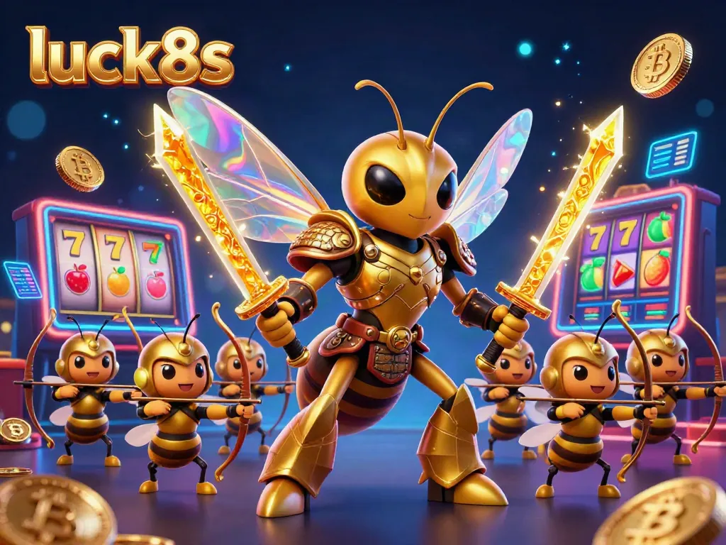 Experience the thrill of luck8s in this vibrant casino scene with golden hornet samurai and honey-themed characters.