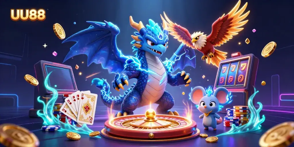 Experience thrilling gameplay at UU88 with dynamic characters and vibrant casino elements.