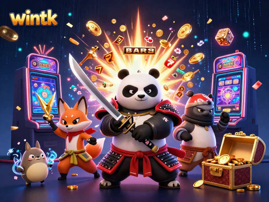 Experience thrilling gaming at wintk with vibrant samurai panda, ninja fox, and magical tanuki.