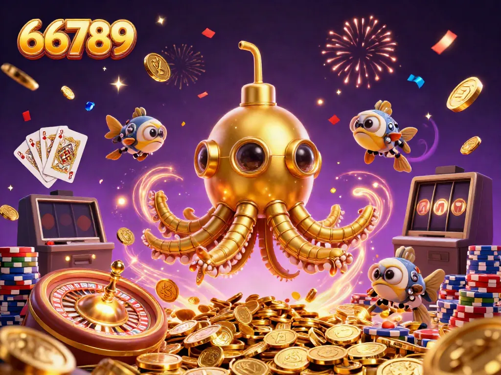 Experience thrilling gameplay with 66789 as a unique kraken submarine joins mechanical fish in this vibrant casino scene.